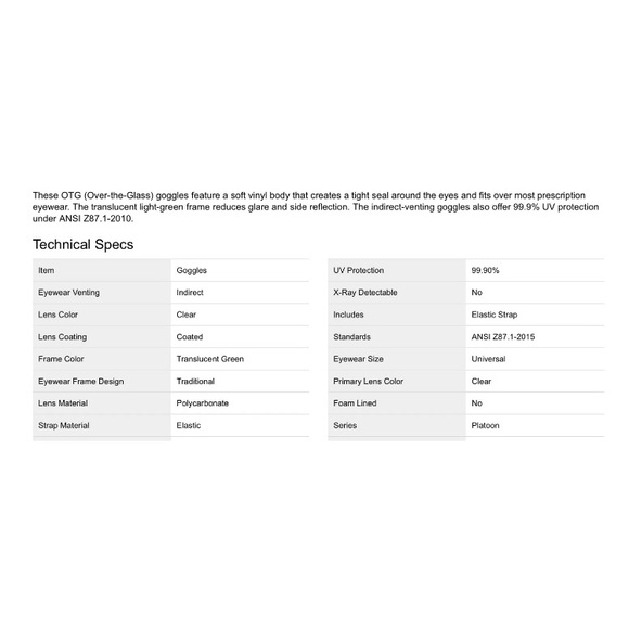 Lot 10 NEW Safety Goggles Over Glasses ANSIZ87 A5103CAF Green Frame Clear Lens - Picture 7 of 7